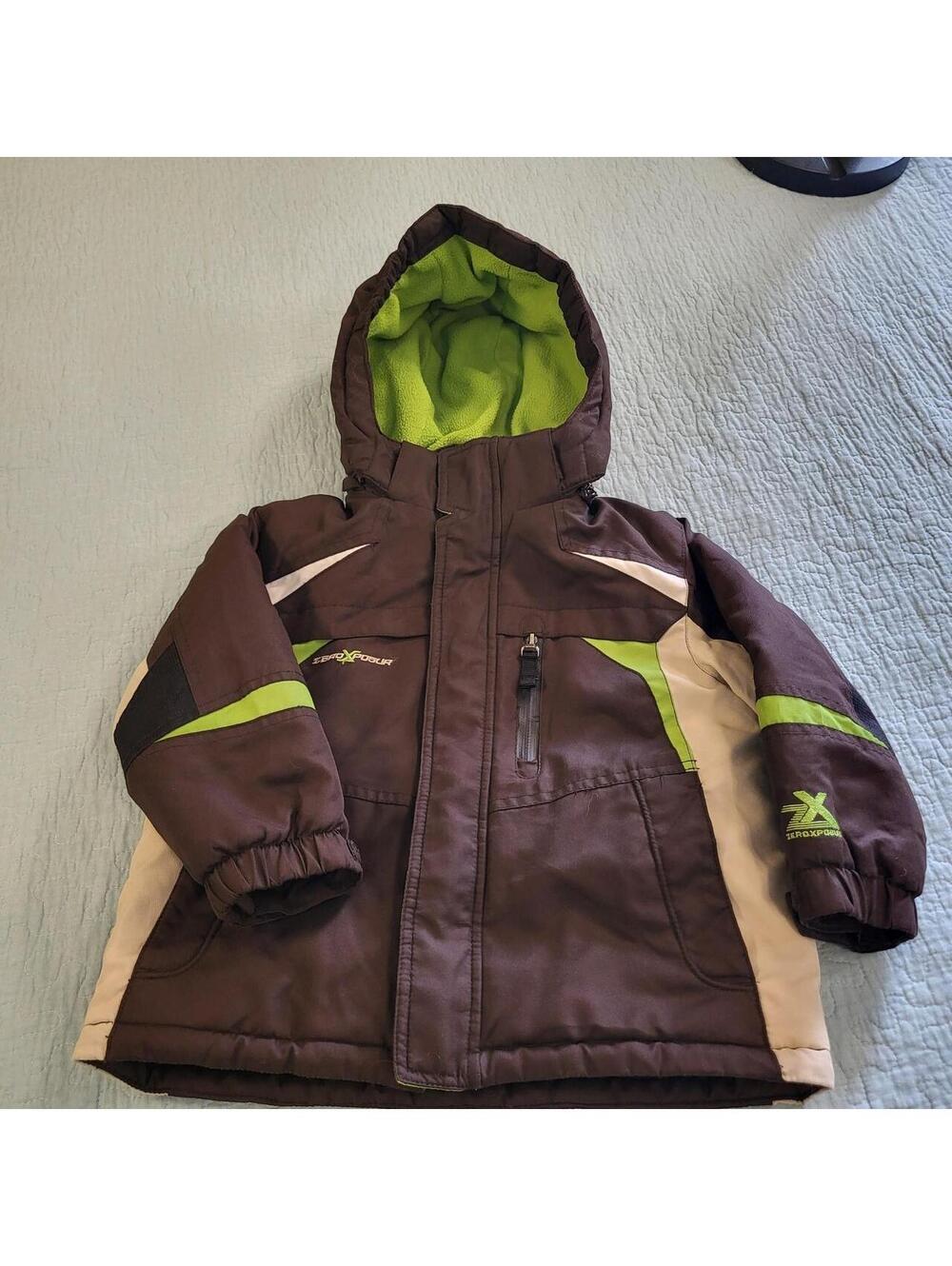 Zeroxposur boys 3T winter hooded jacket brown, green tan